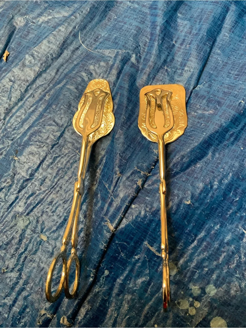 EP ZINC Silverplate  Pastry Salad Serving Scissor Tongs - Pair