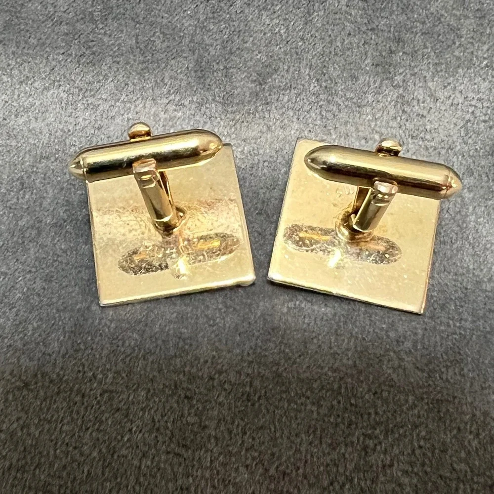 Vintage Swank Gold Tone Square‎ Cufflinks Scroll Design Detail Mid Century