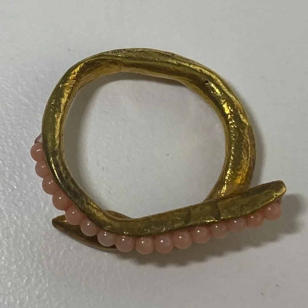 Turkish Rhodochrosite Stones Ring 24Kt gold over bronze Sz 6.5