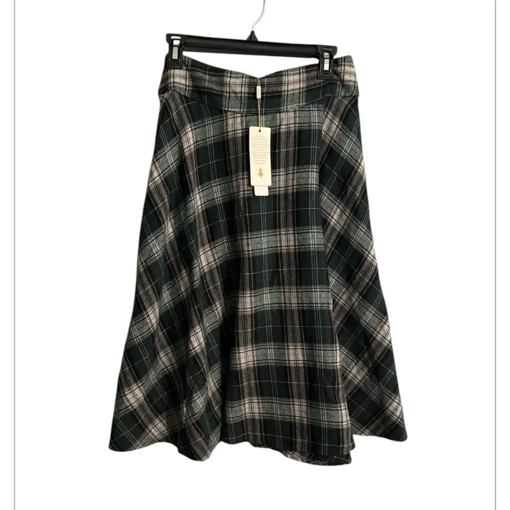 Plaid A-Line Vintage NWT Midi Skirt in Black watch Plaid Women’s L