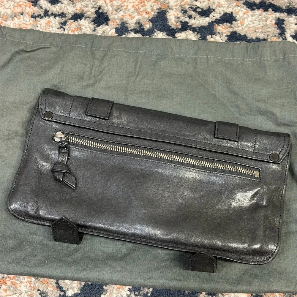 Proenza Schouler PS1 Lamb Leather Moto Clutch in Black