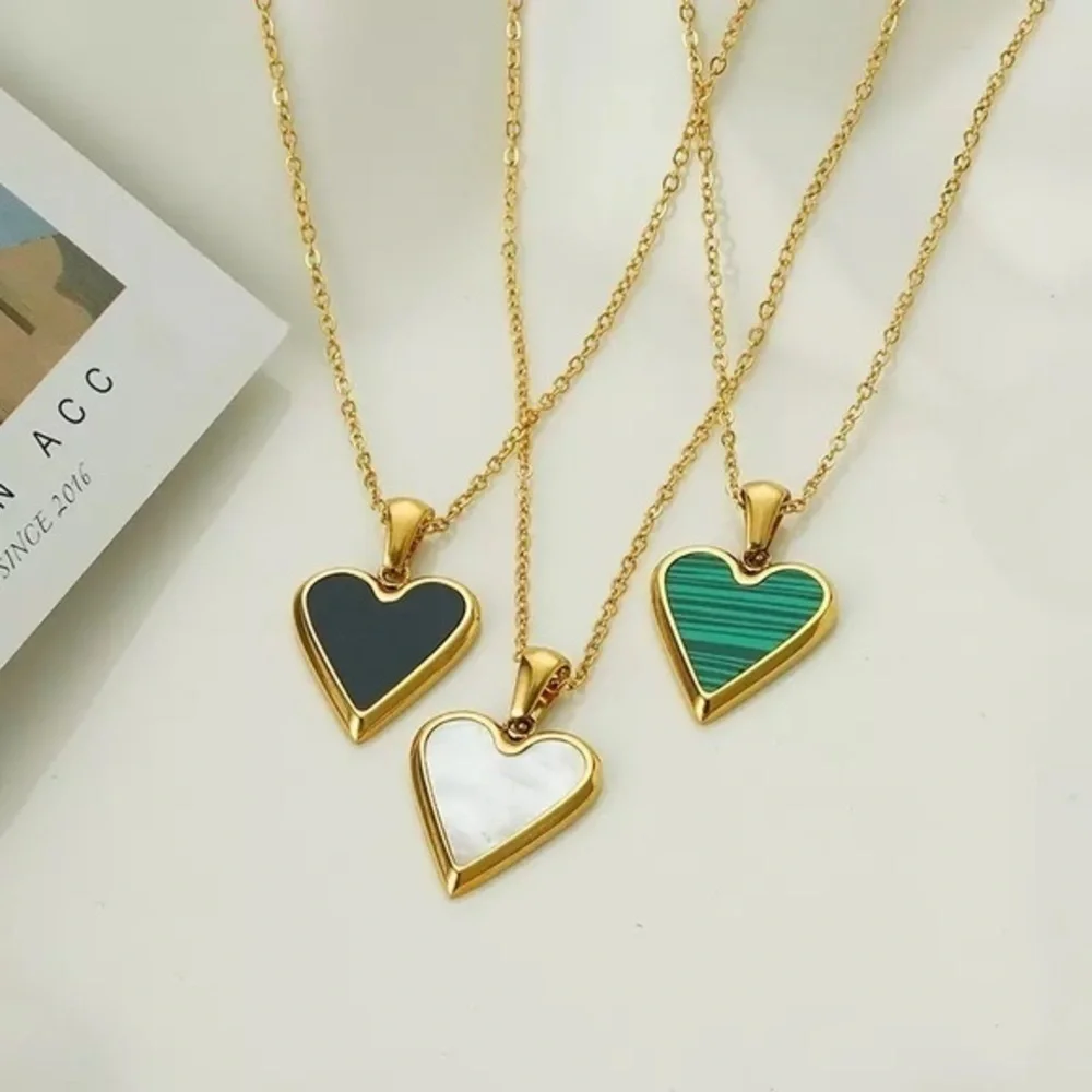 Stainless Steel Mother of Pearl Heart Pendant Necklace