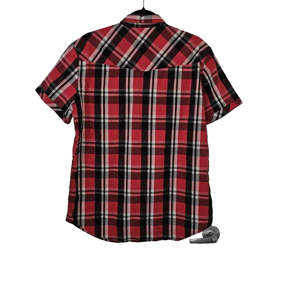 JNCO Men's Red‎ & Black Western Style Plaid Shirt Size L Short Sleeve
