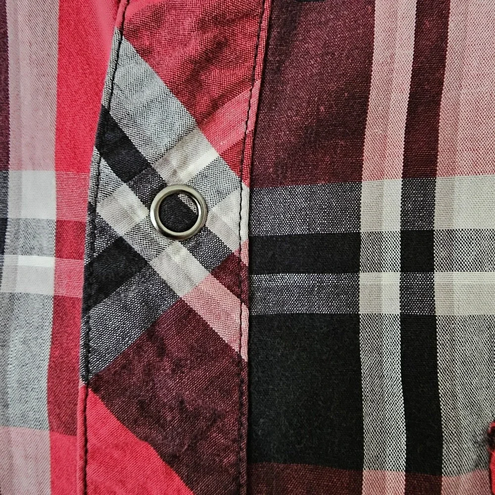 JNCO Men's Red‎ & Black Western Style Plaid Shirt Size L Short Sleeve