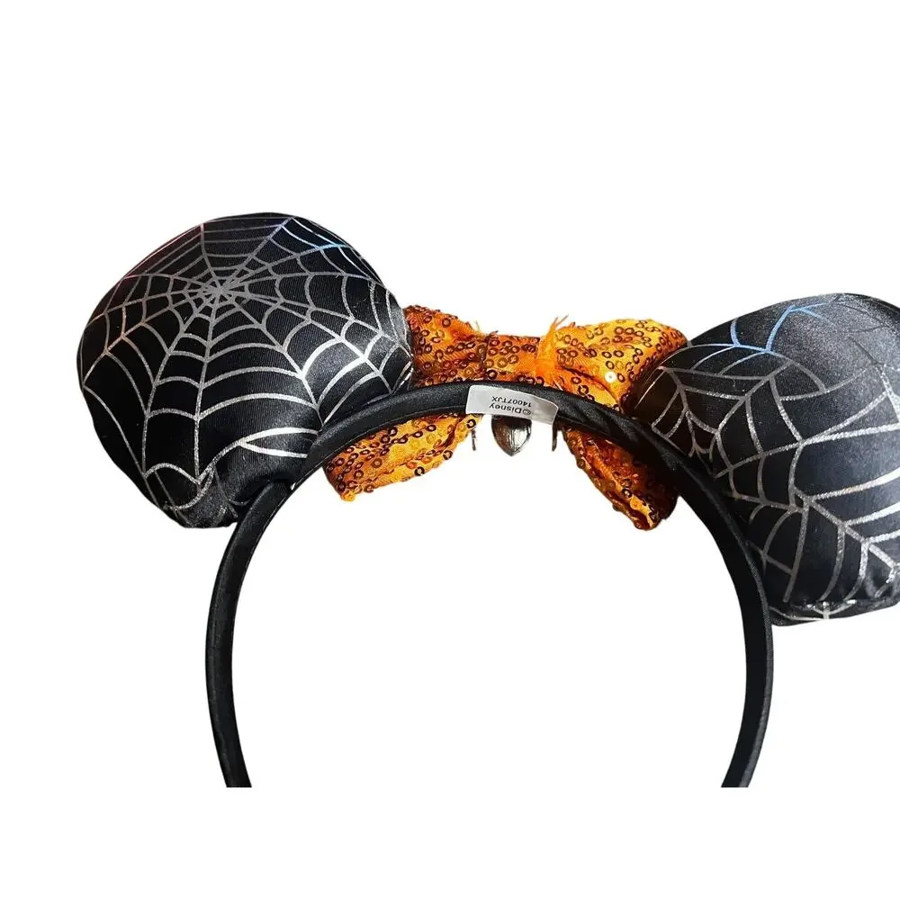 Disney Minnie Mouse Halloween Spiderweb Ears Orange Sequin Bow Spider 14007TJX