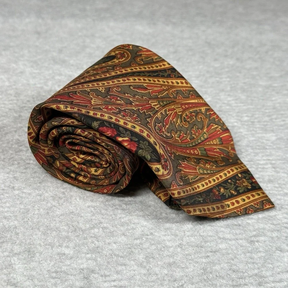Vintage Michelsons‎ of London Pure Silk Paisley Tie Made in England Brown Gold