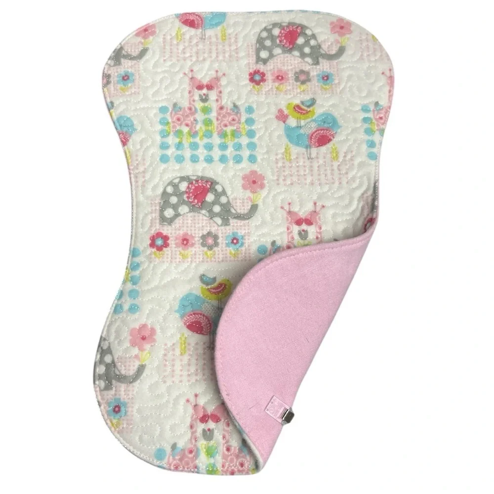 Hand Crafted Baby Burp Cloth Flannel Contoured Padded Fabric Quilted Reversible