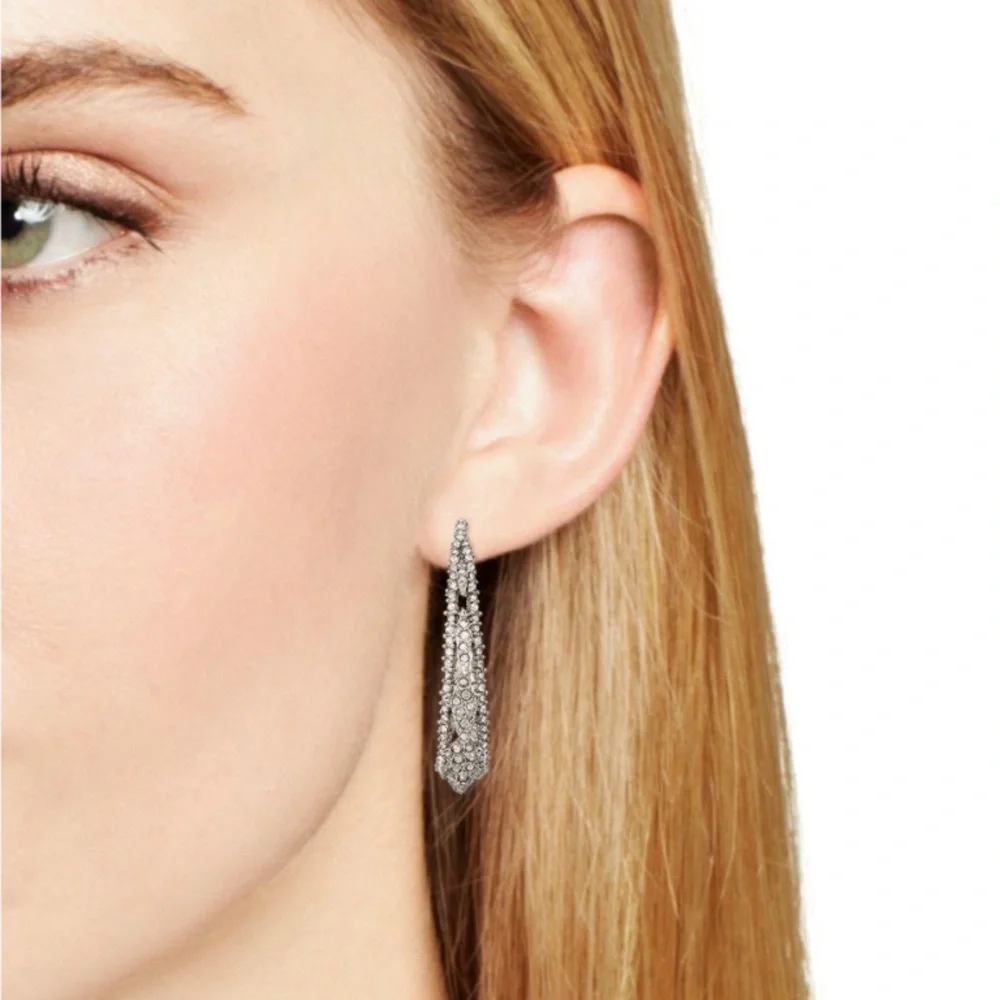 ALEXIS BITTAR • Edgy Crystal Encrusted Spiked Lattice Silver Hoop Earrings