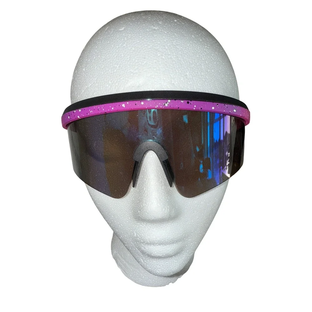X-Loop Mirrored‎ Lens Sunglasses Pink Purple Speckled Sporty Shield Women's