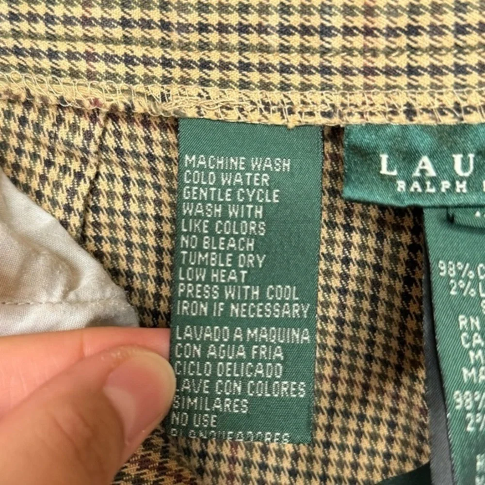 Lauren Ralph Lauren Vintage Tan Houndstooth Straight Leg‎ Trouser Pants- Sz 10