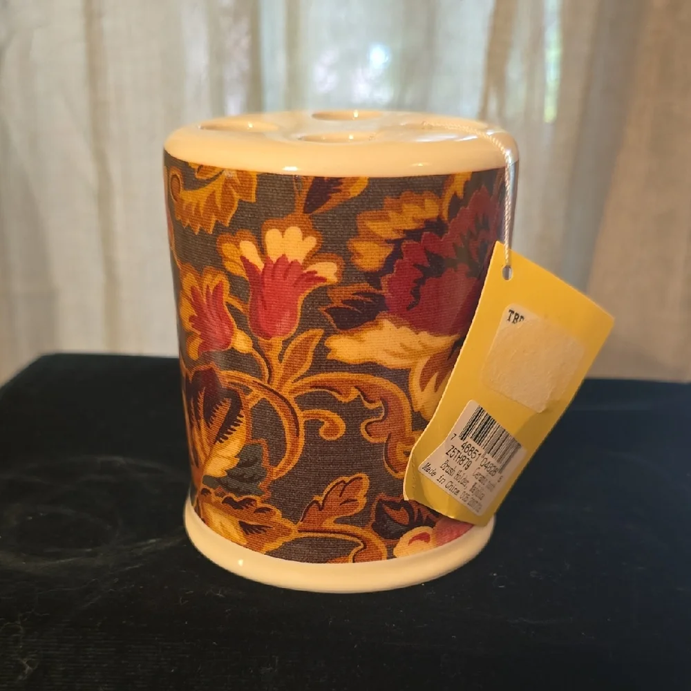 New Cypress Home Cream Brown Rust‎ Autumn Earthtones Floral Toothbrush Holder