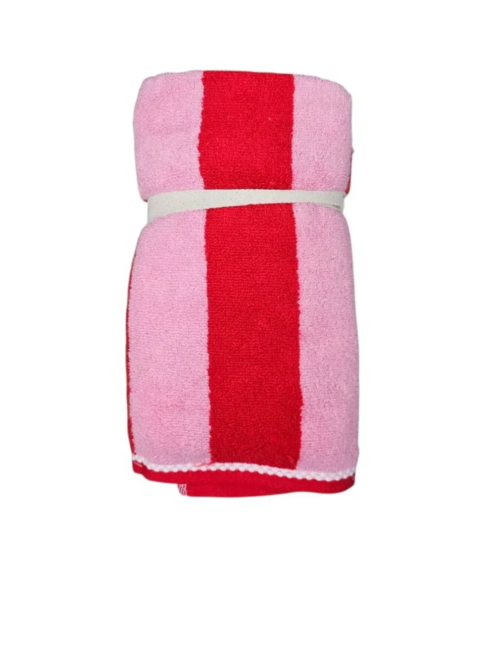 Laura Ashley 2 Piece Hand Towel Set New Cotton Plush Stripe Red Pink 16