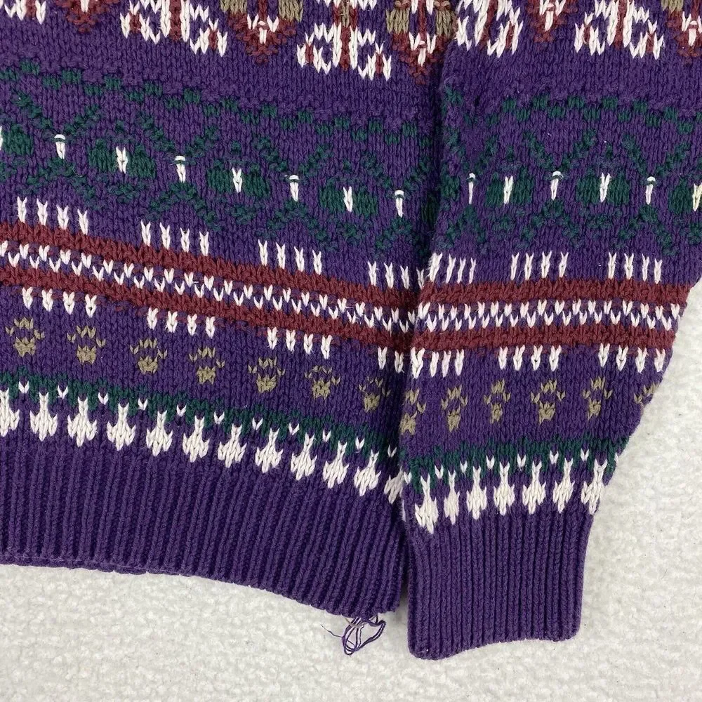 Vintage Eddie Bauer Sweater‎ Mens Size L Purple Geometric Nordic Pullover *READ*