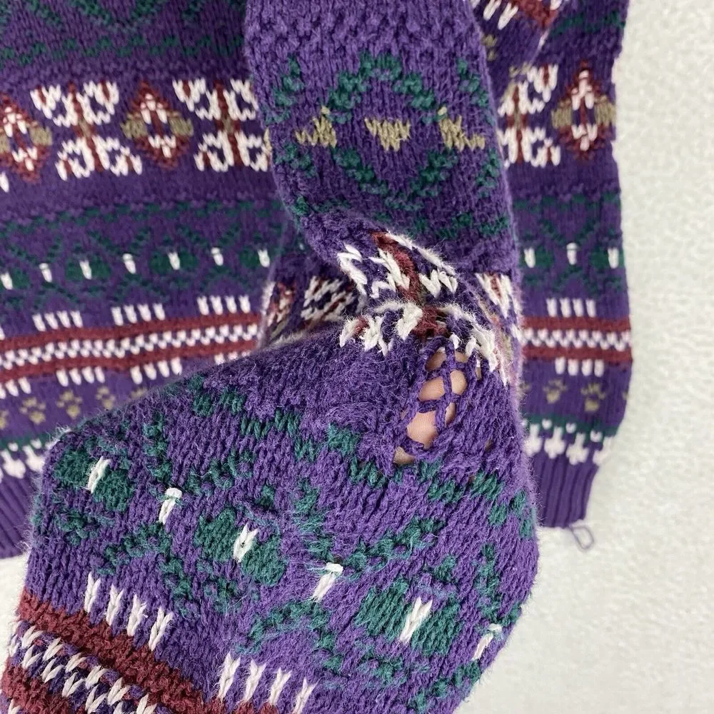 Vintage Eddie Bauer Sweater‎ Mens Size L Purple Geometric Nordic Pullover *READ*