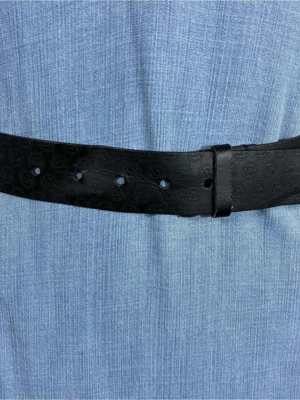 Michael Kors Womens belt NO BUCKLE Black Embossed Logo Synthetic Leather