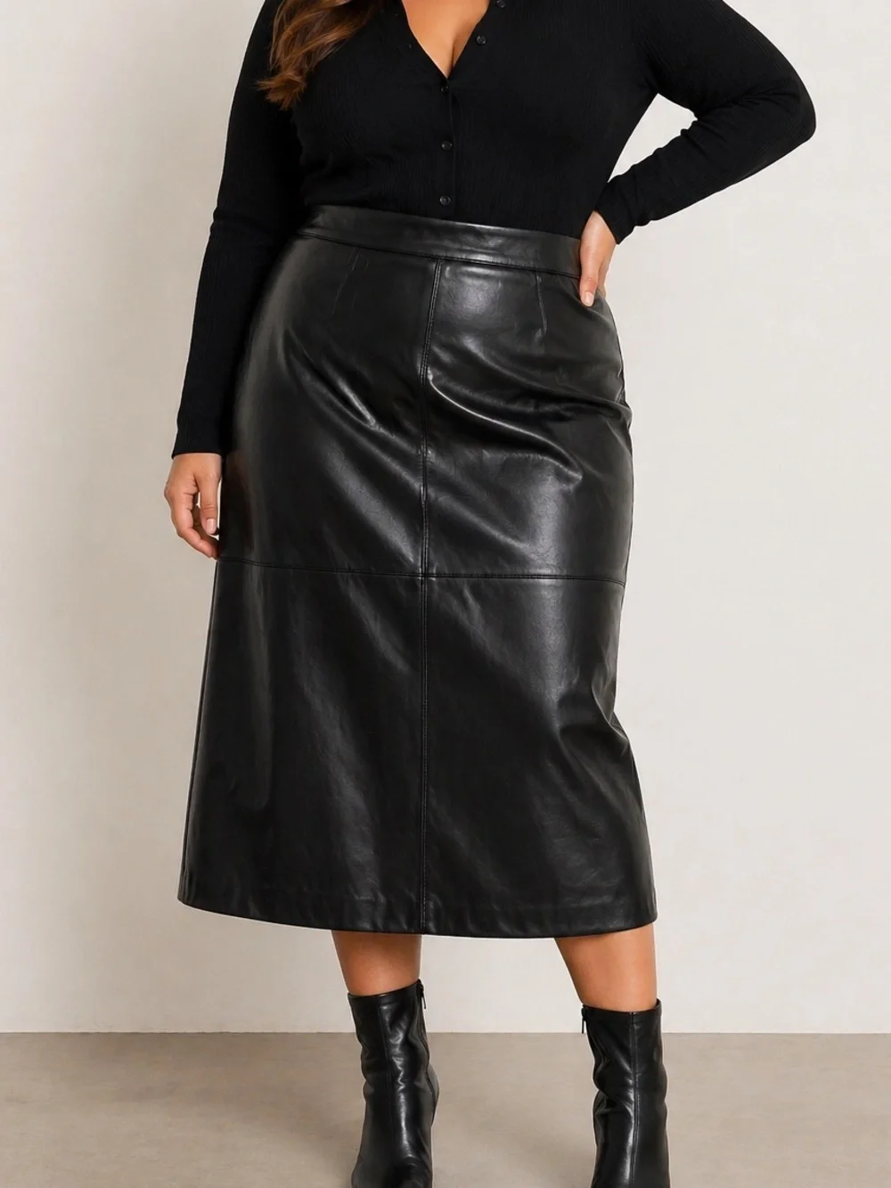 Primark Black Faux Leather Midi Skirt High Waisted Size 16