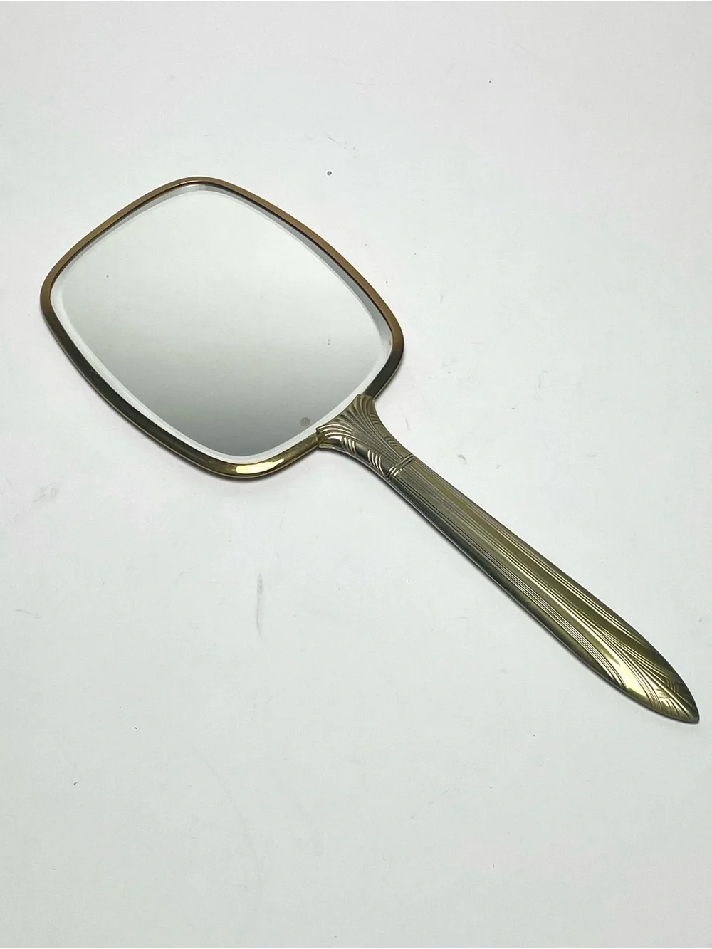 Vintage Brass Hand Mirror - Hollywood Regency Floral Vanity Decor 12.5