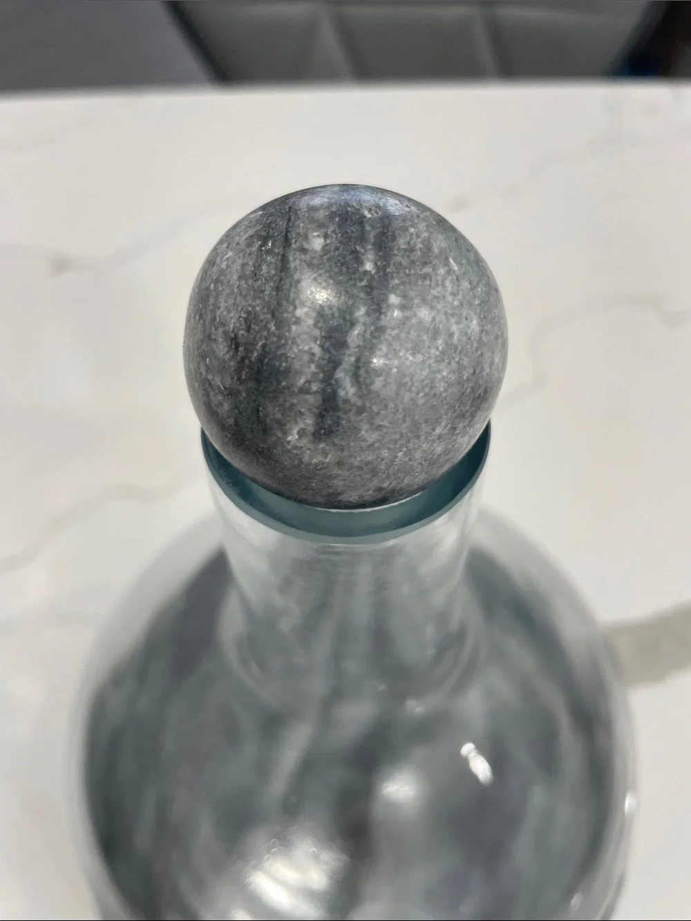 Glass Decanter with Gray Marble Stopper and Base