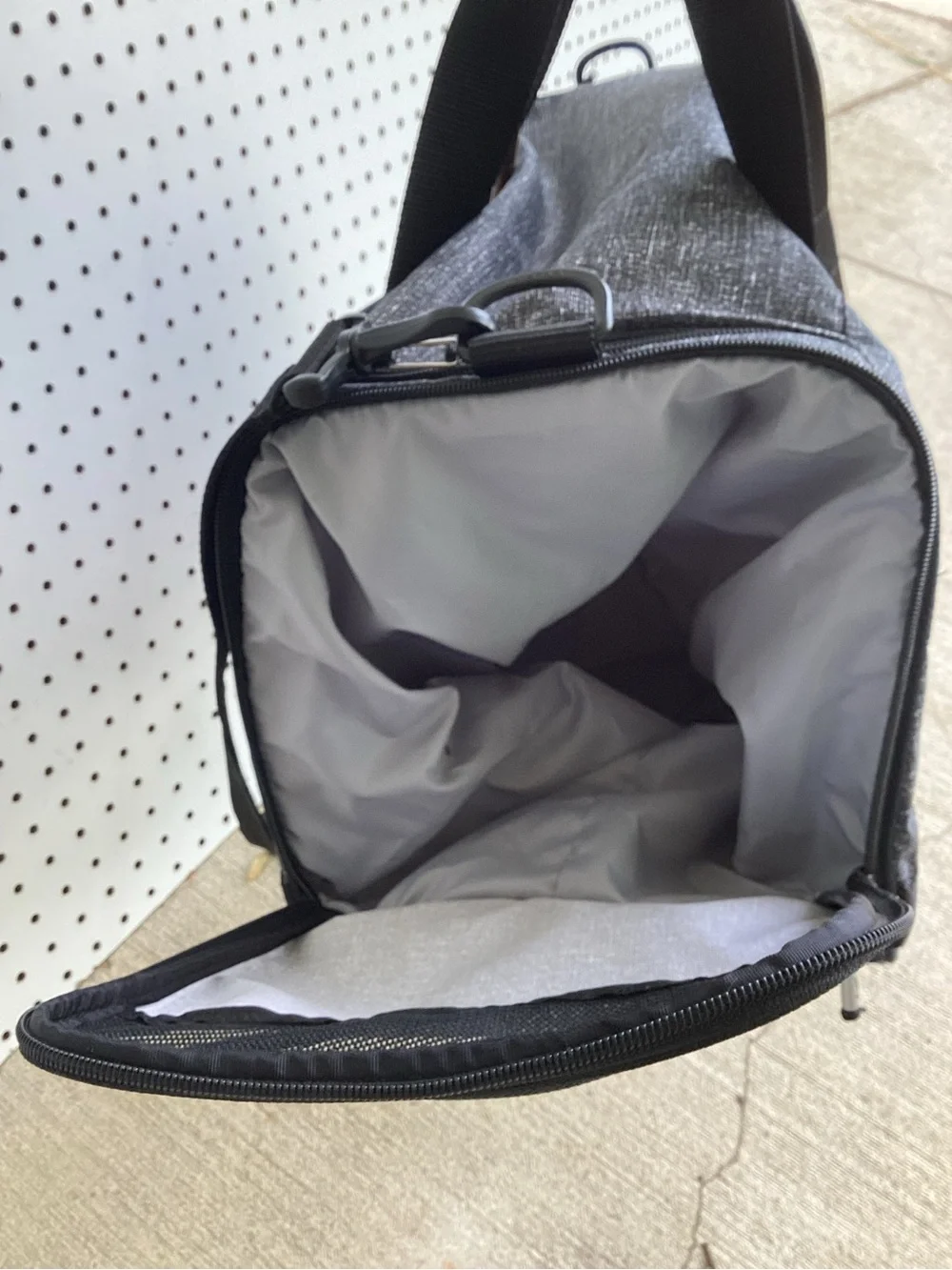Nike Gray Heather Duffel Bag Small Gym Travel Carry-On Black Strap Swoosh