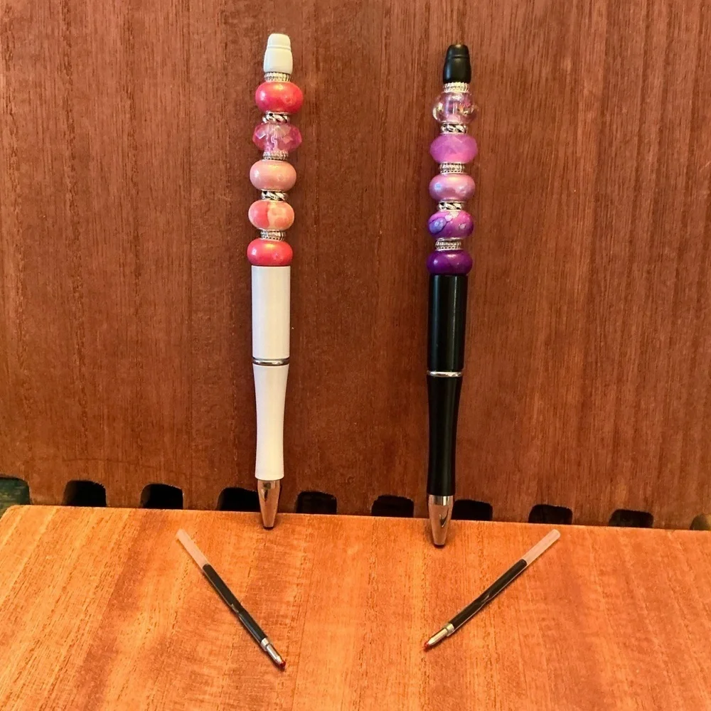 Hand Crafted Beaded Pens Set of 2 with ink refill, Ballpoint Black