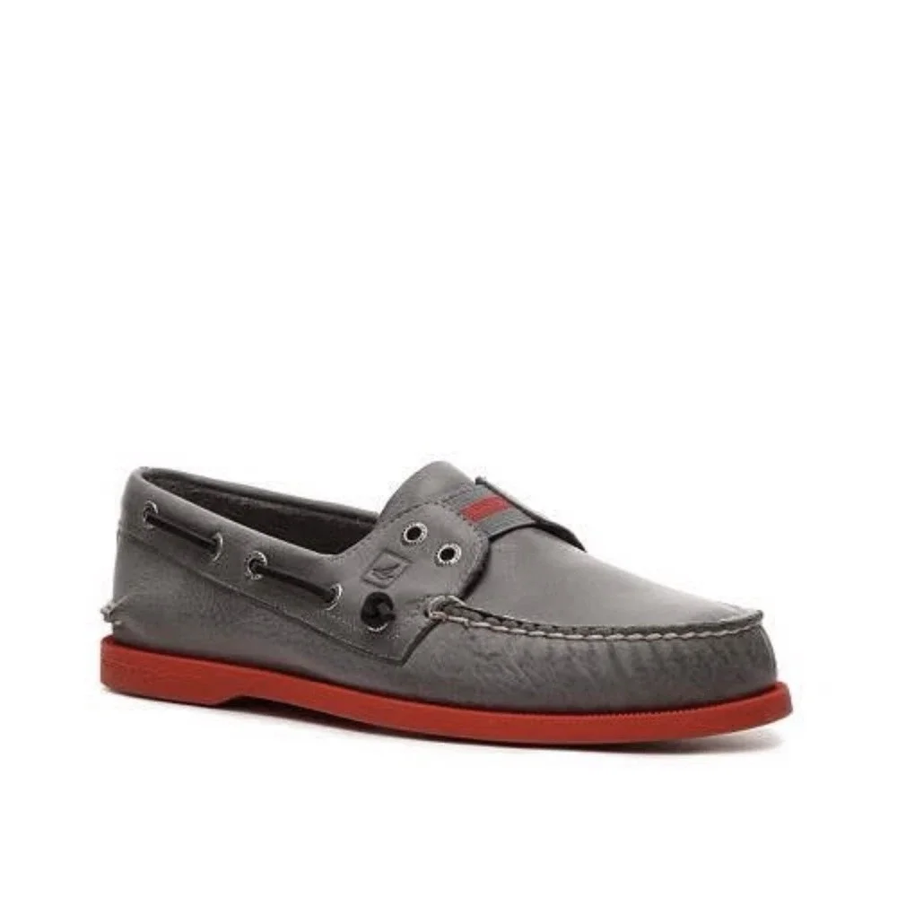 Sperry Top-Sider Mens 10.5 M Grey Leather Red Sole Boat Shoes Loafers 1049444