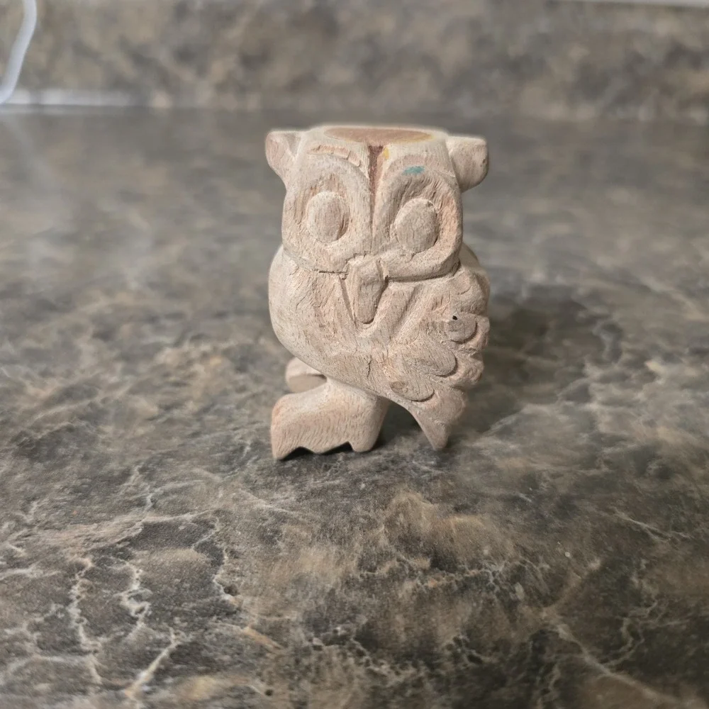 Hand carved wood owl whistle ‎ about 3