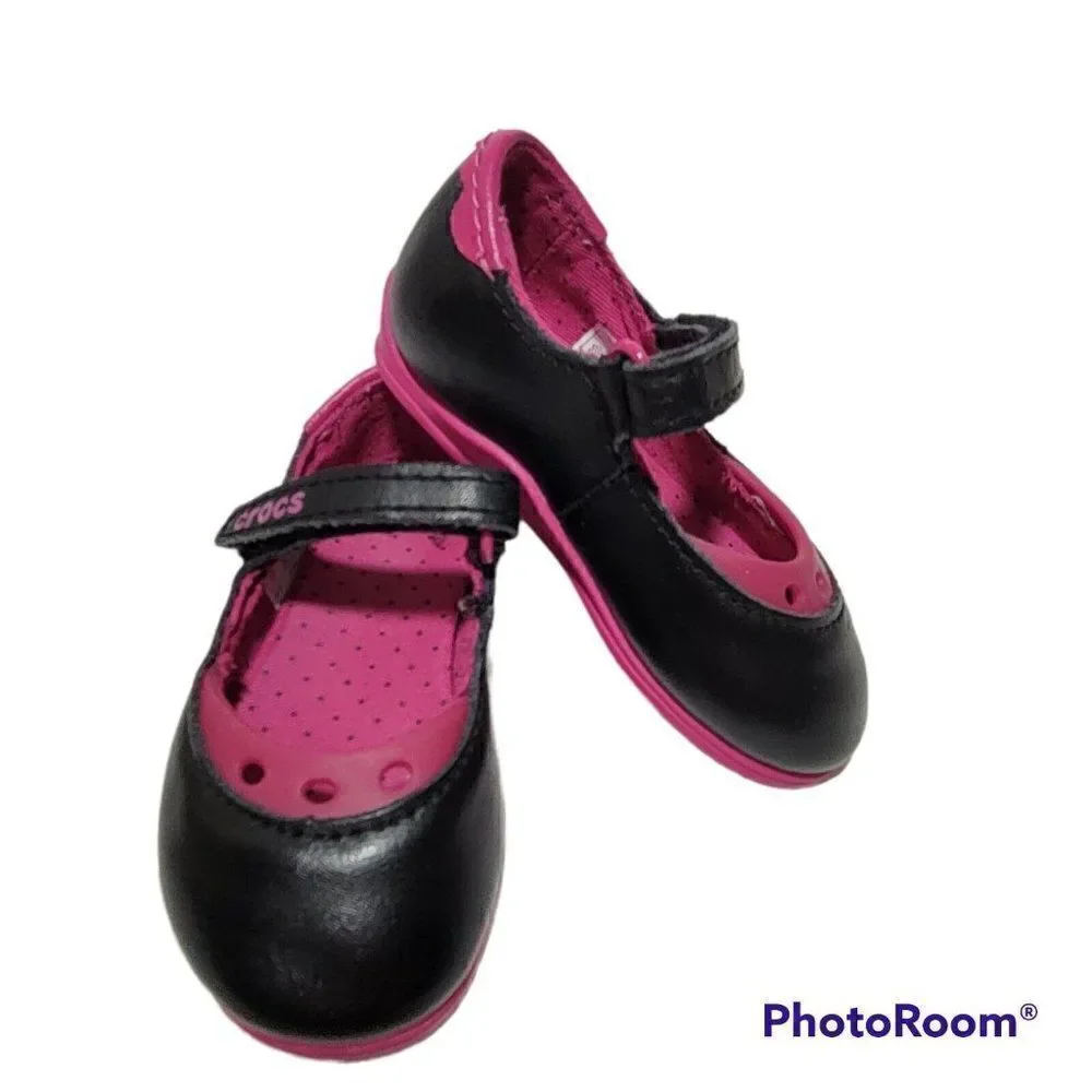 Crocs Toddler Shoes‎ Girls Size C4 Mackenzie Mary Jane Black Magenta Pink Purple