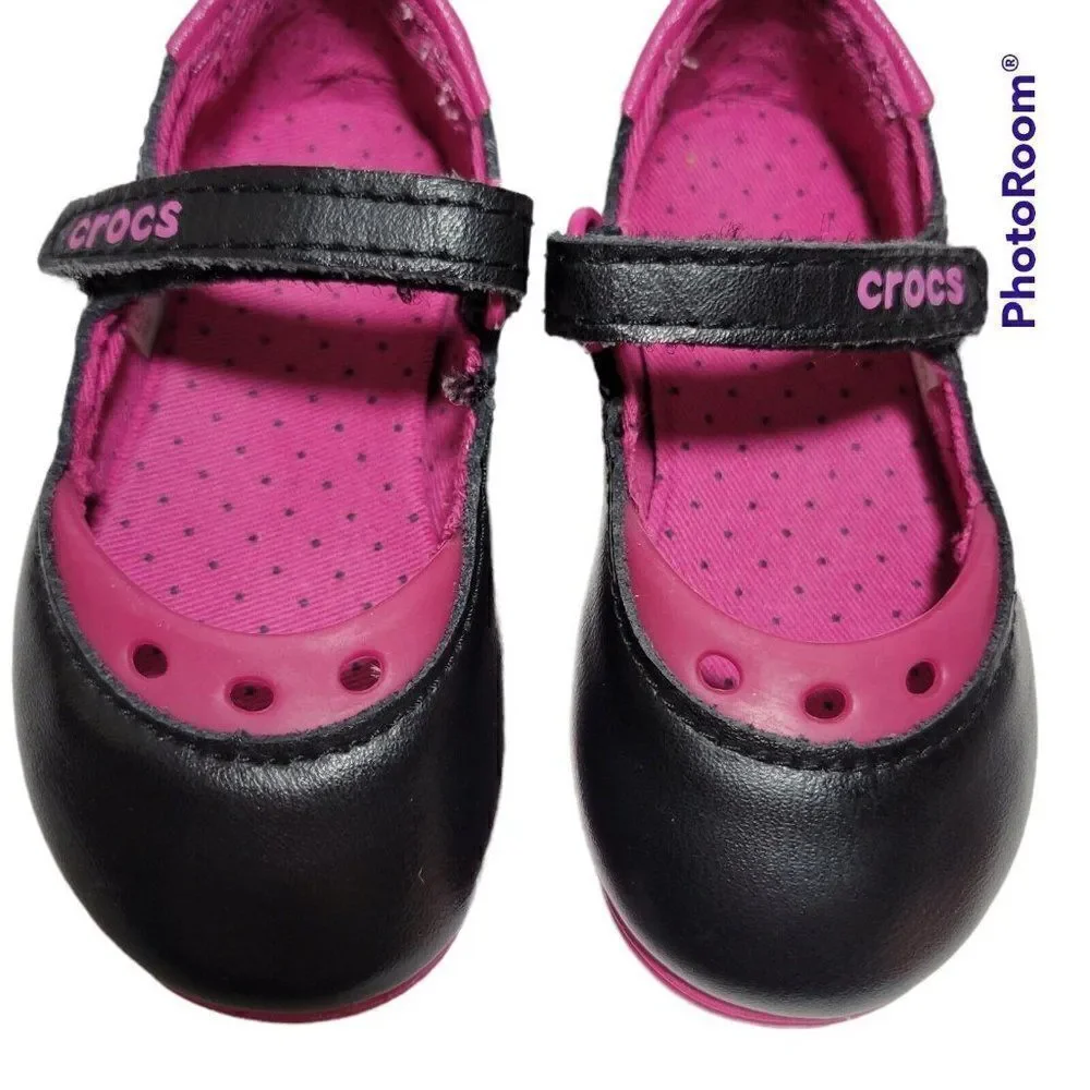 Crocs Toddler Shoes‎ Girls Size C4 Mackenzie Mary Jane Black Magenta Pink Purple