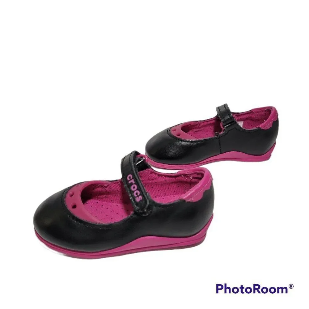 Crocs Toddler Shoes‎ Girls Size C4 Mackenzie Mary Jane Black Magenta Pink Purple