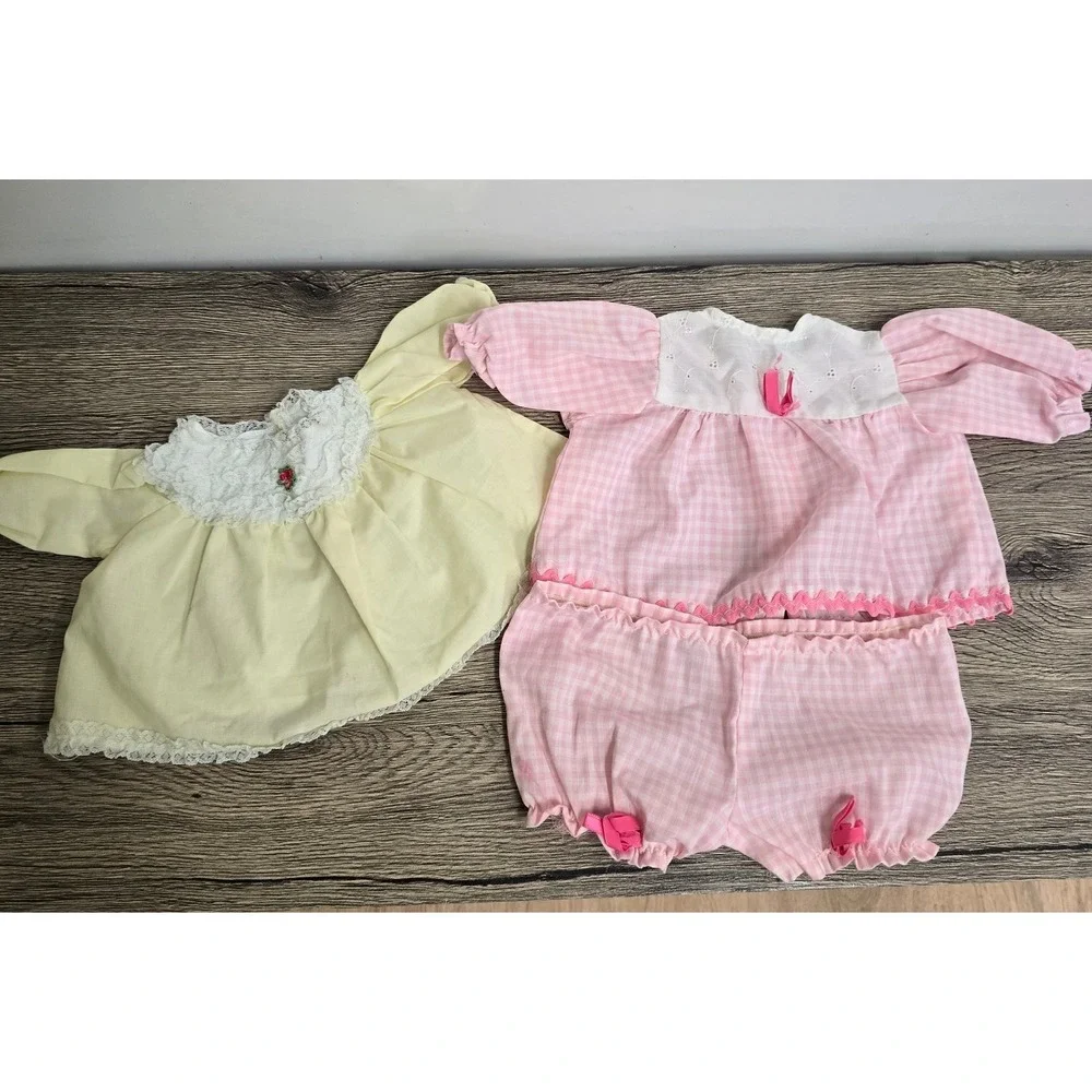 Vintage Doll Baby Clothes Pink Ginham And‎ Yellow Outfit