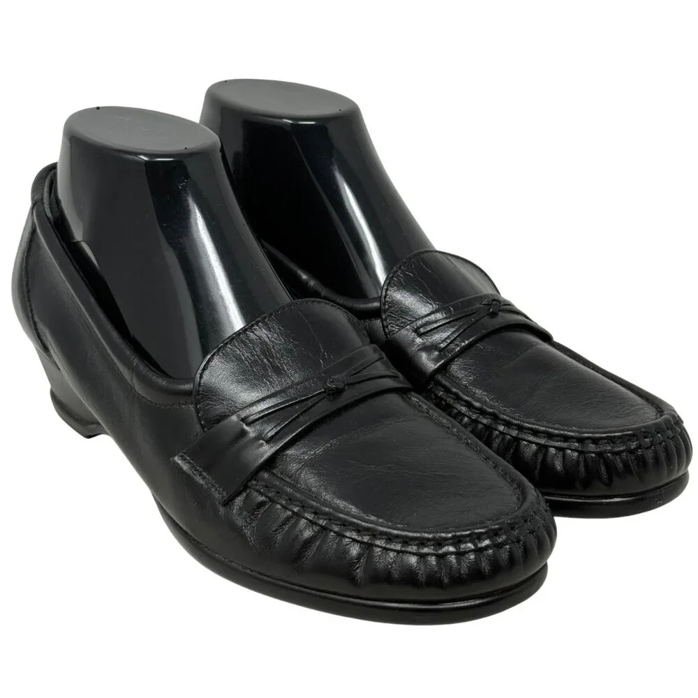 SAS Womens Easier Black‎ Leather Dress Career Work Slip On Low Heel 10N