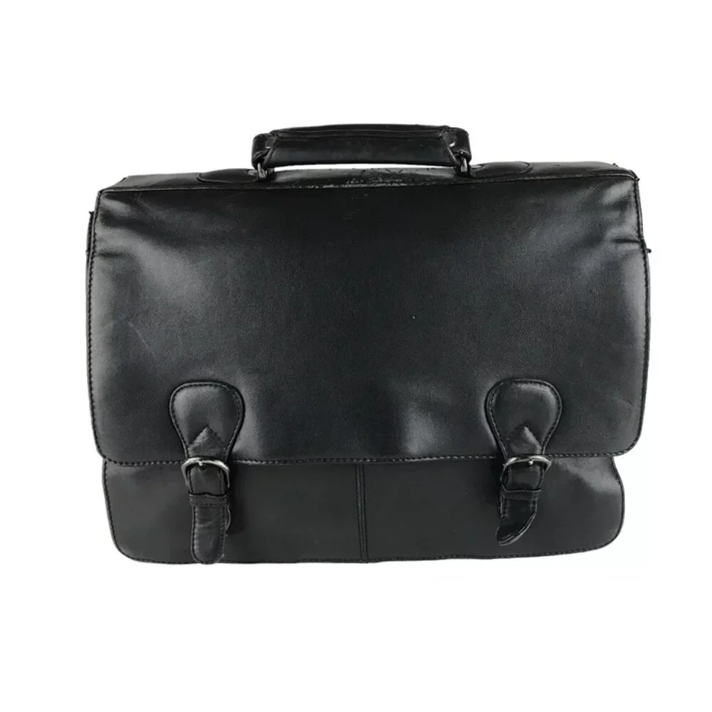 Kenneth Cole Briefcase/Document Case Unisex Black Leather Pockets Top Handle