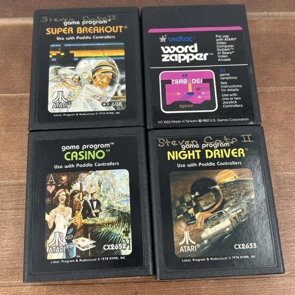 Lot of 4 Atari 2600 Games –‎ Super Breakout, Word Zapper, Casino, Night Driver