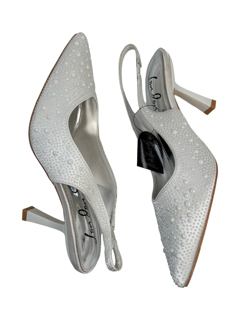 London Rag Ararki Luxurious Satin Pearl Slingback Sandals In White Size 8 NEW