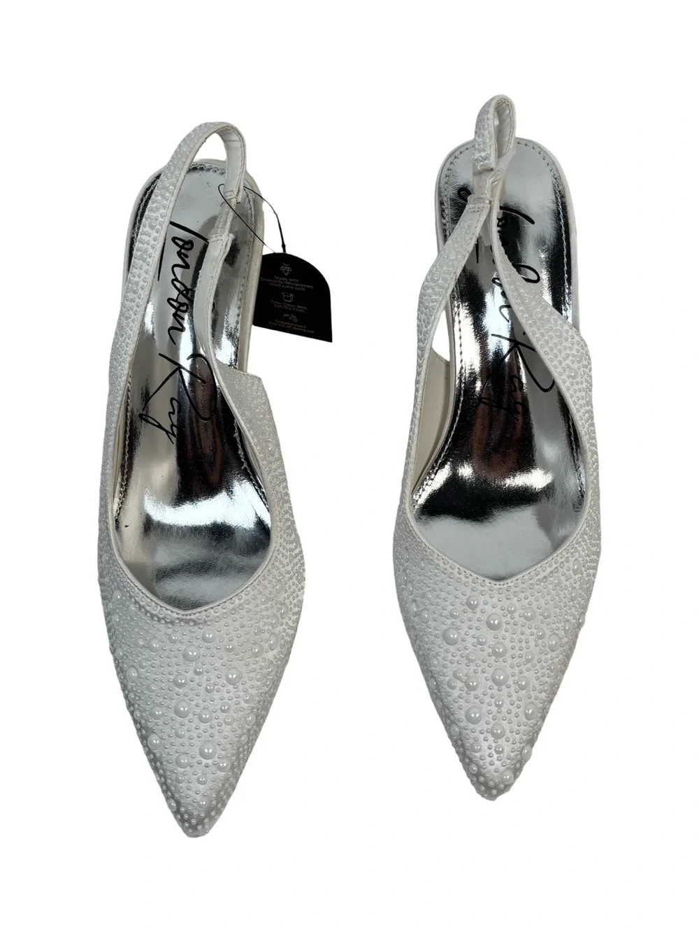 London Rag Ararki Luxurious Satin Pearl Slingback Sandals In White Size 8 NEW