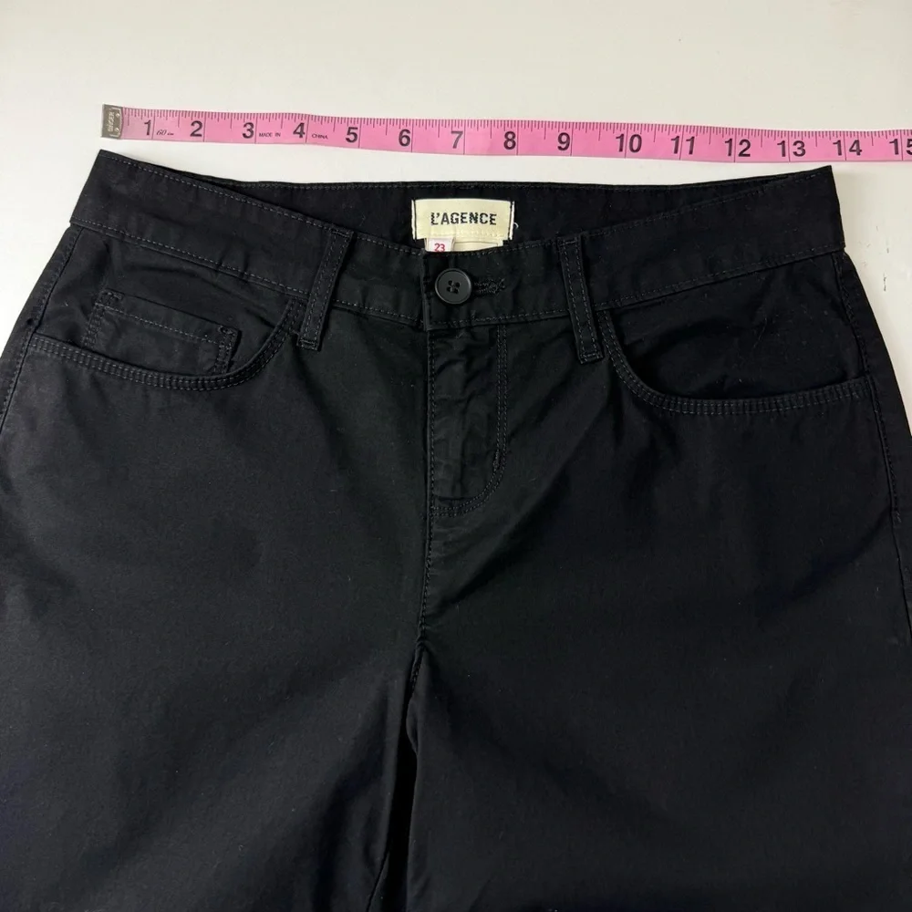 L'Agence Pants Womens 23 Black Mirabel Mid Rise Flight Pant Elastic Hem Cotton