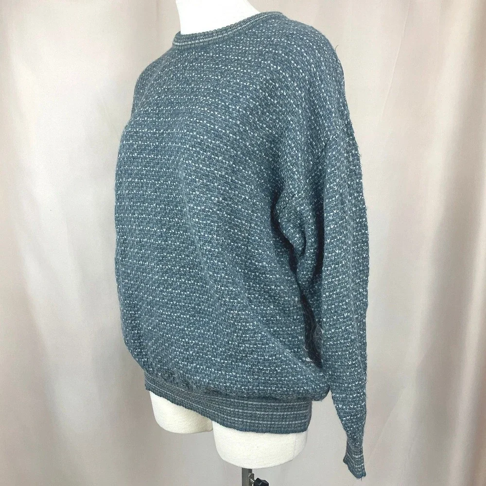 Vintage Mens (M/L) Alpaca Knit Sweater Blue Gray BERMAN Ski Grandpa Gorp‎ Cabin