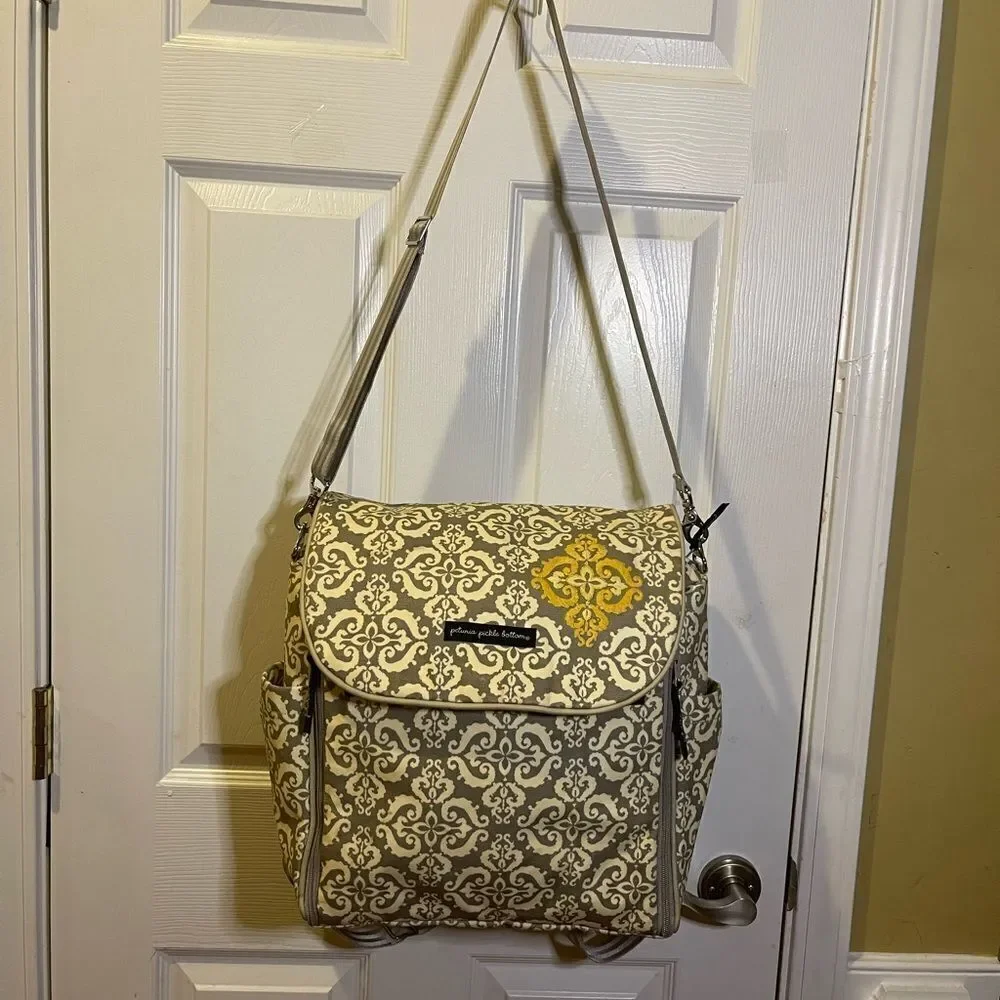 Petunia Pickle Bottom Diaper Bag Shoulder Strap /Backpack Straps Gray Yellow.