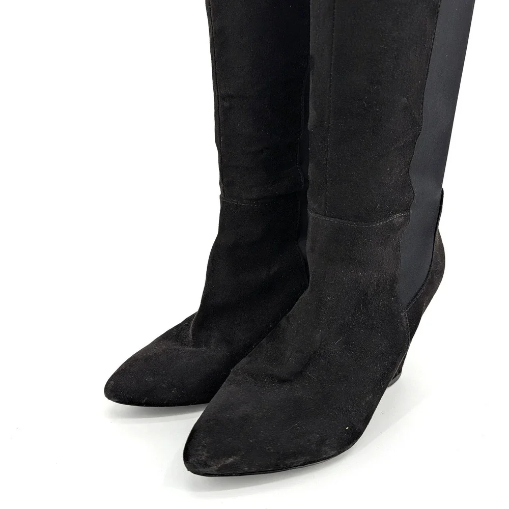 Charles David Womens‎ Black Suede Stretch Over The Knee Wedge Boots 7.5
