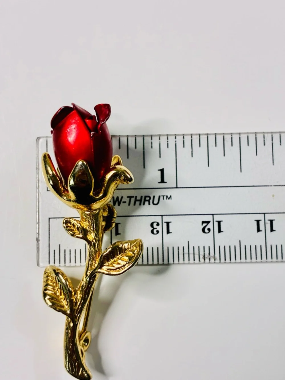 VTG Boutonniere Gold-Tone Red Rose Brooch Easy Everyday Casual Lightweight EUC