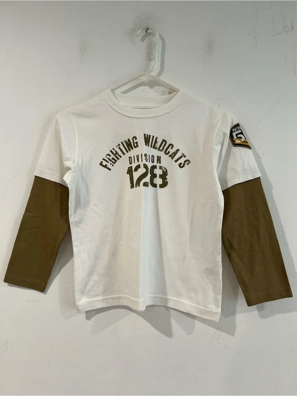 Gymboree Fighting Wildcats 128 Long-Sleeve Layered Tee - White & brown 6 y