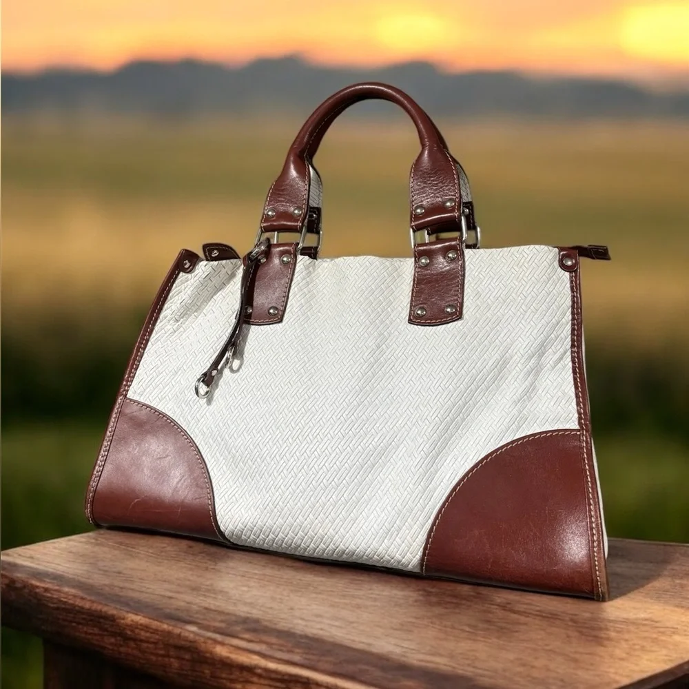 CLAUDIA Firenze genuine leather white and brown made in Italy shoulder bag