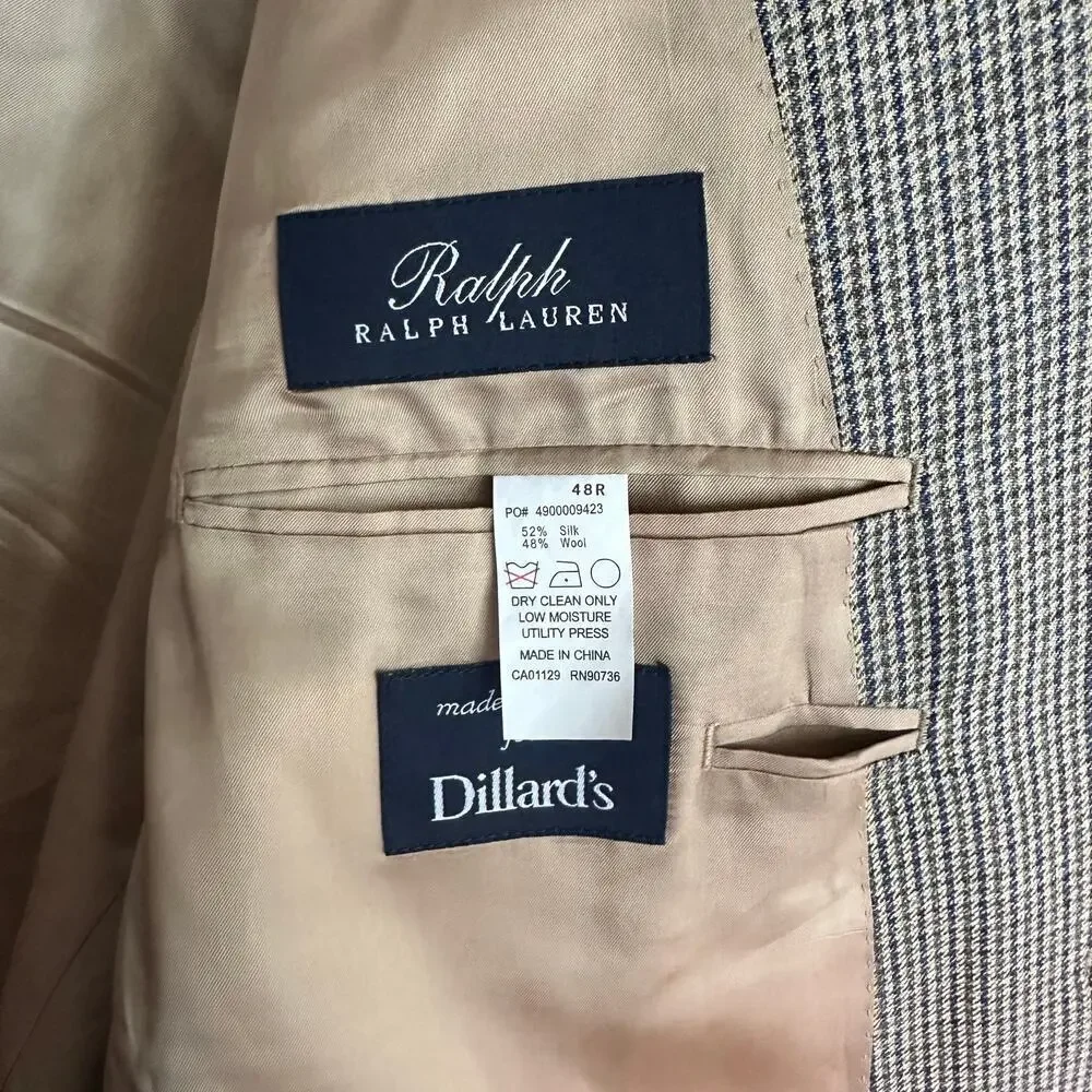 Ralph‎ Lauren Wool Silk Blend Sport coat Fully Lined Mens Sz. 48R Checked