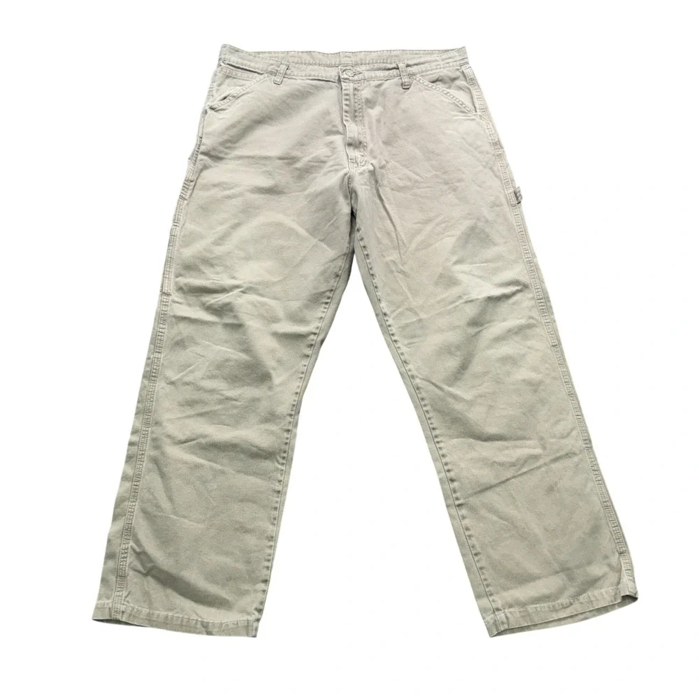 Wrangler Carpenter Pants Mens 36x34 Khaki Tan 28 Inseam Utility Workwear Denim