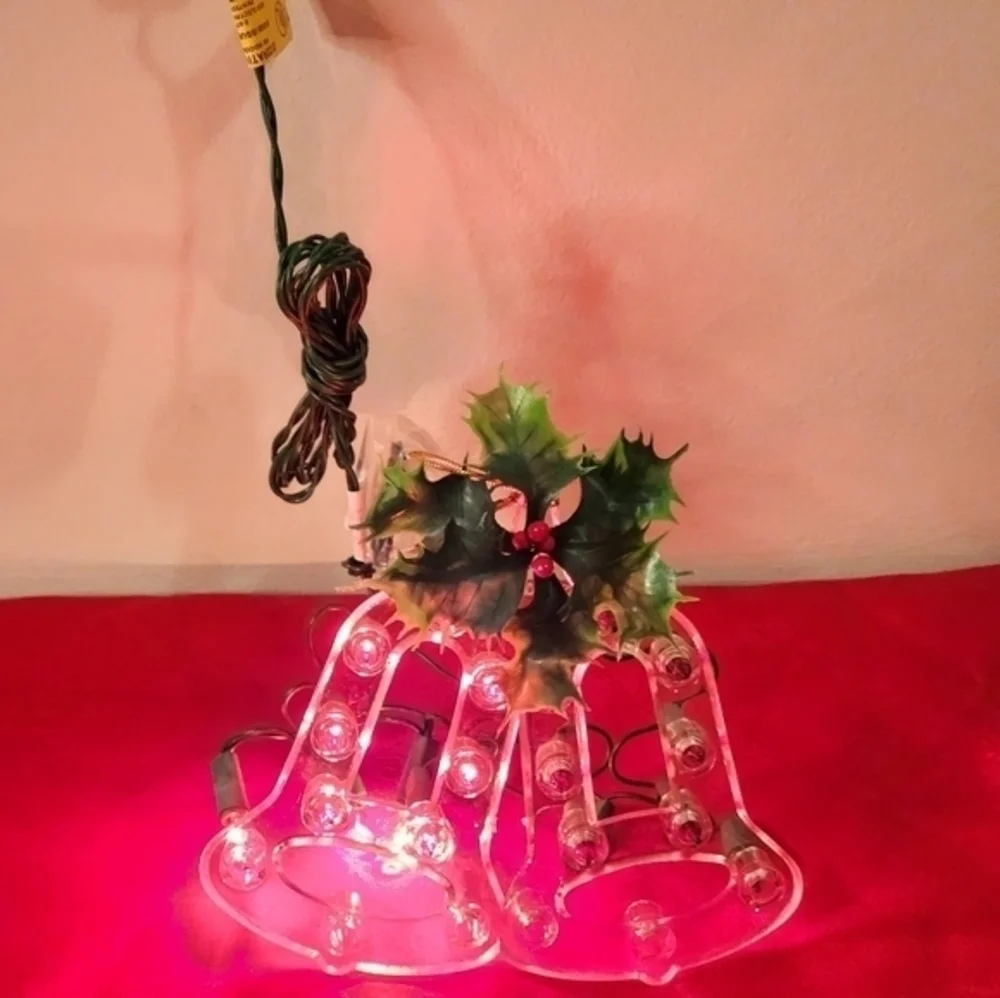 Vintage 20 Lite Twin Double Bell Tree Top Holly Berry‎ Christmas Holidays