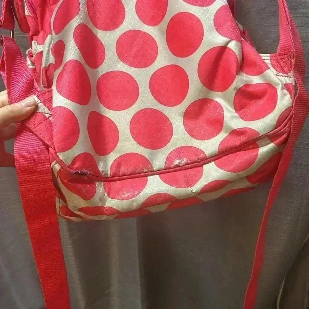Thirty-One Mod Coral Polka Dot backpack Monogram M
