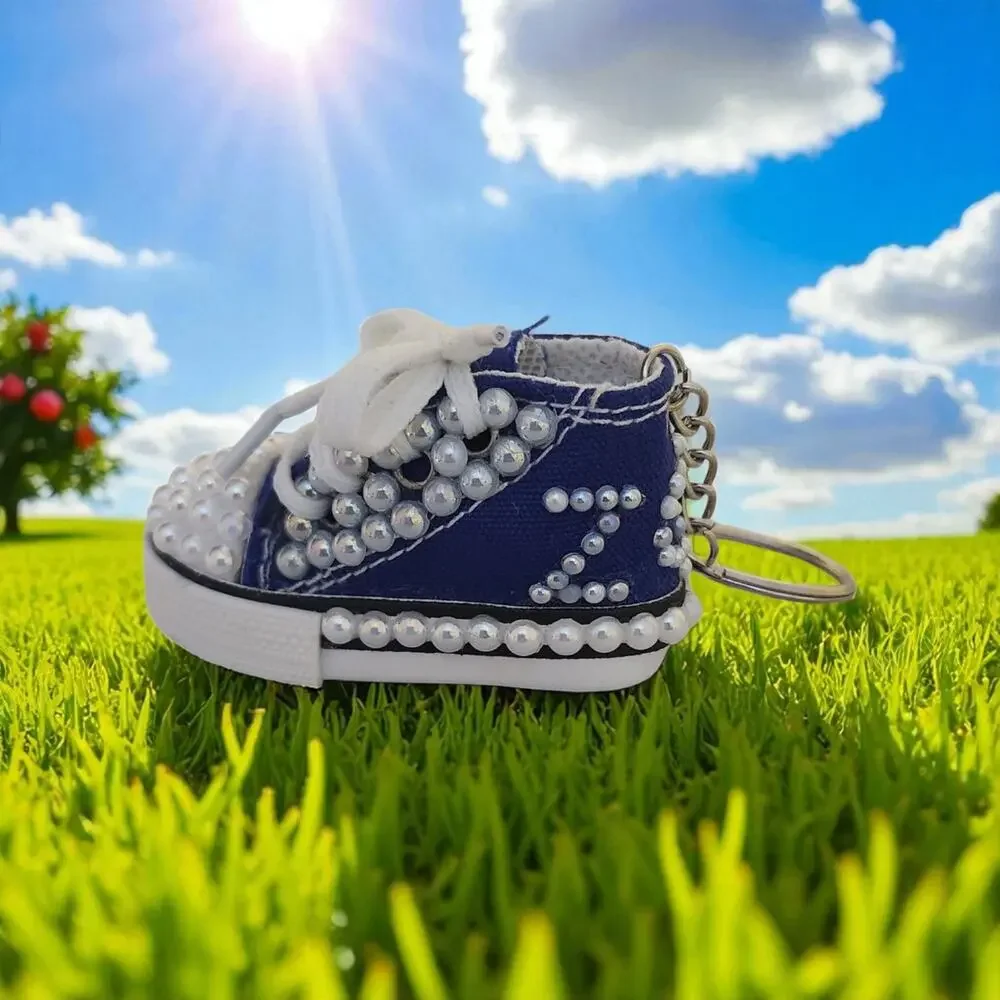 Zeta Phi‎ Beta Keychain Blue Shoe White Pearls Custom Made Shoe