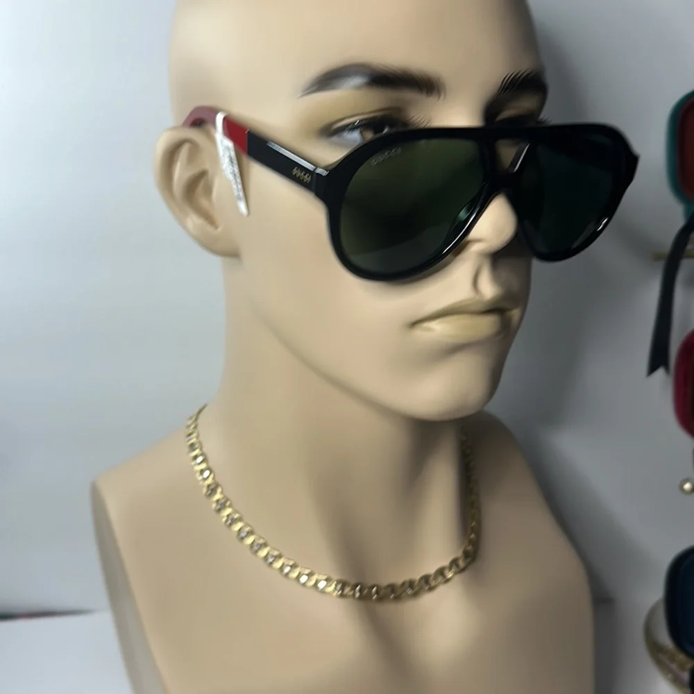 Auth - New - Gucci New GG0159SN 003 Black & Multi Color Aviator Sunglasses