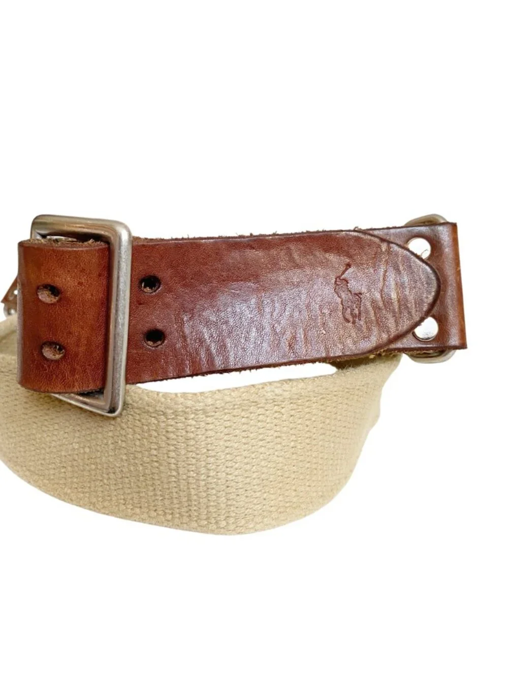 Polo Ralph Lauren Preppy Canvas Belt Studded Leather - Adjustable - 38/95