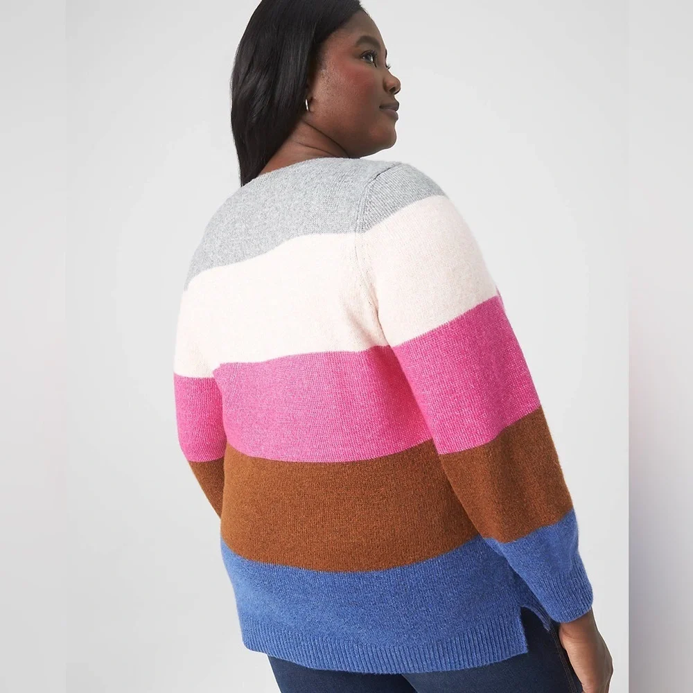 Lane Bryant Colorful Striped V-Neck Sweater 22/24